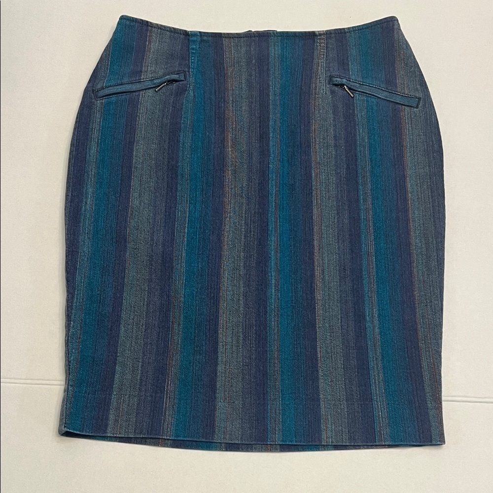 ETCETERA MULTI COLORED DENIM STRETCH PENCIL SKIRT SIZE 6